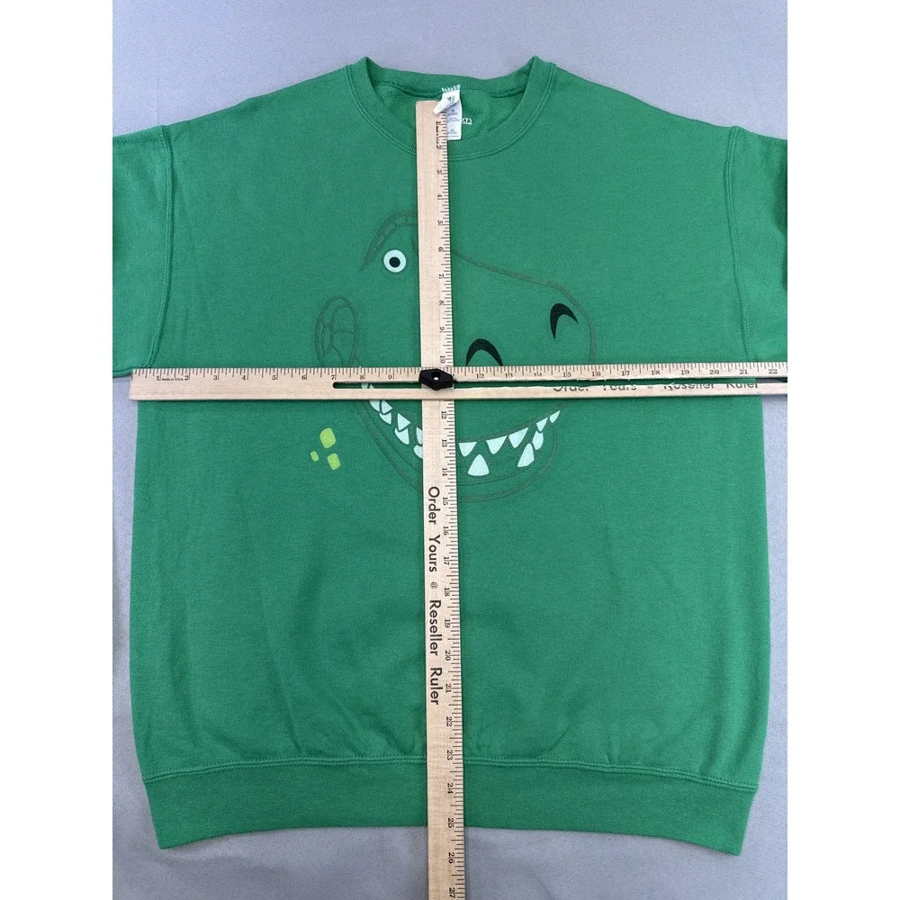 JERZEES Dinosaur Cartoon Sweatshirt M Green Cotton Polyester Pullover